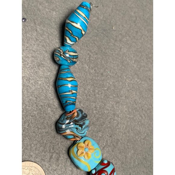 Handmade Blue & Teal Lampwork Glass Beads Assorted Set of 10 - Picture 5 of 7